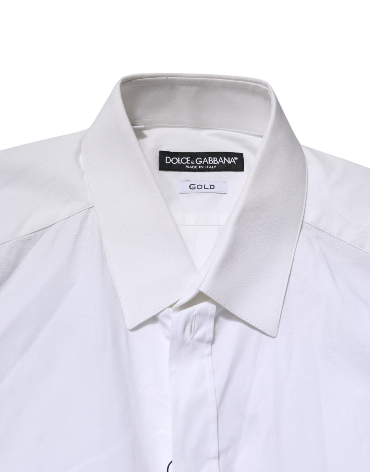 Dolce & Gabbana White GOLD Cotton Collared Dress Shirt Top