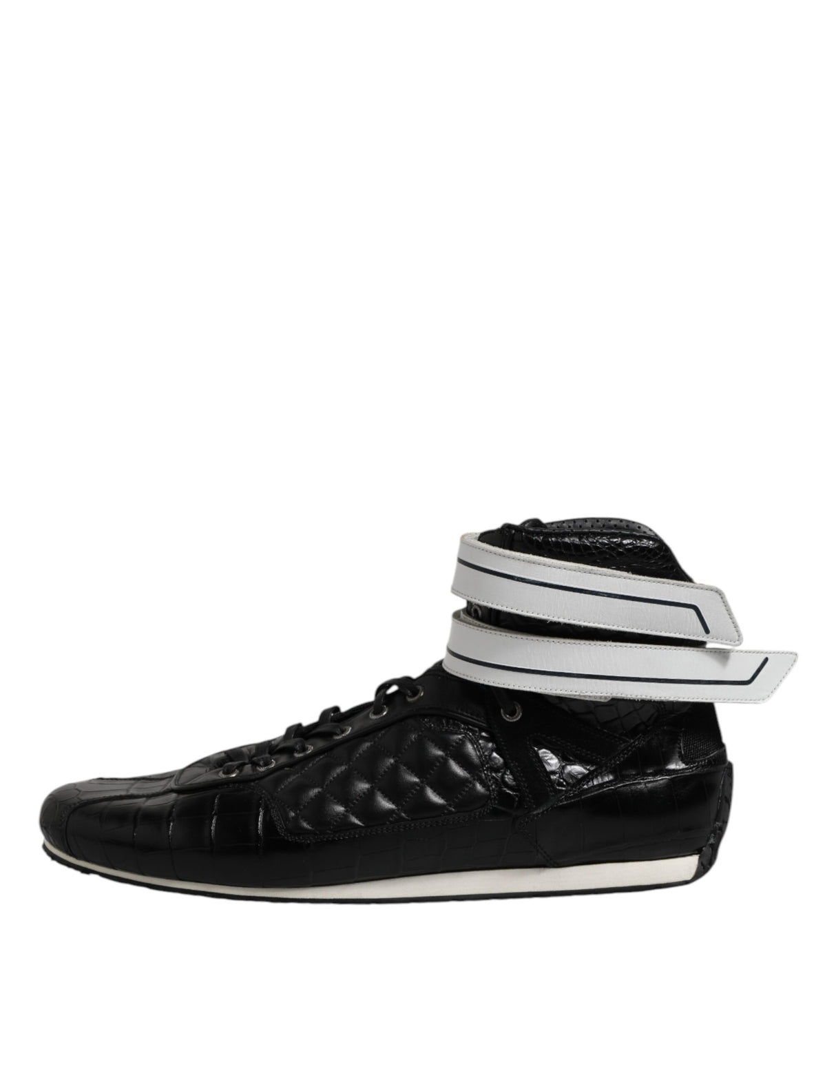Dolce & Gabbana Black Quilted Leather Lace Up Sneakers Shoes
