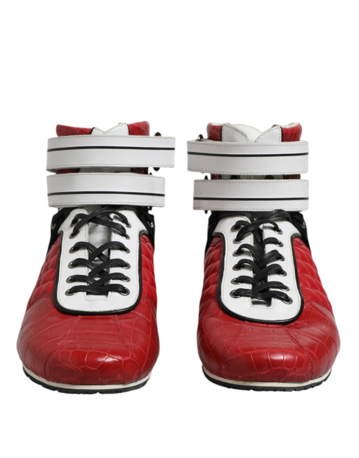 Dolce & Gabbana Red Quilted Leather Lace Up Sneakers Shoes
