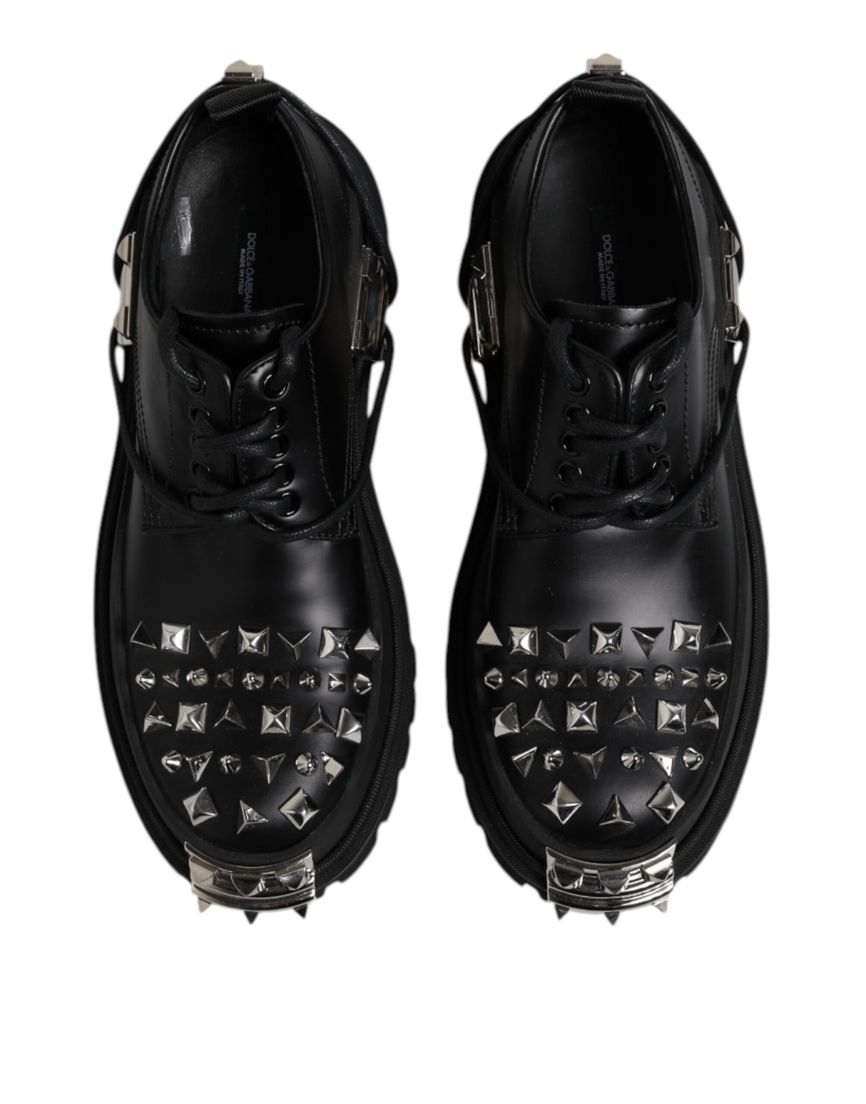 Dolce & Gabbana Black Leather Embellished Trekking Derby Shoes