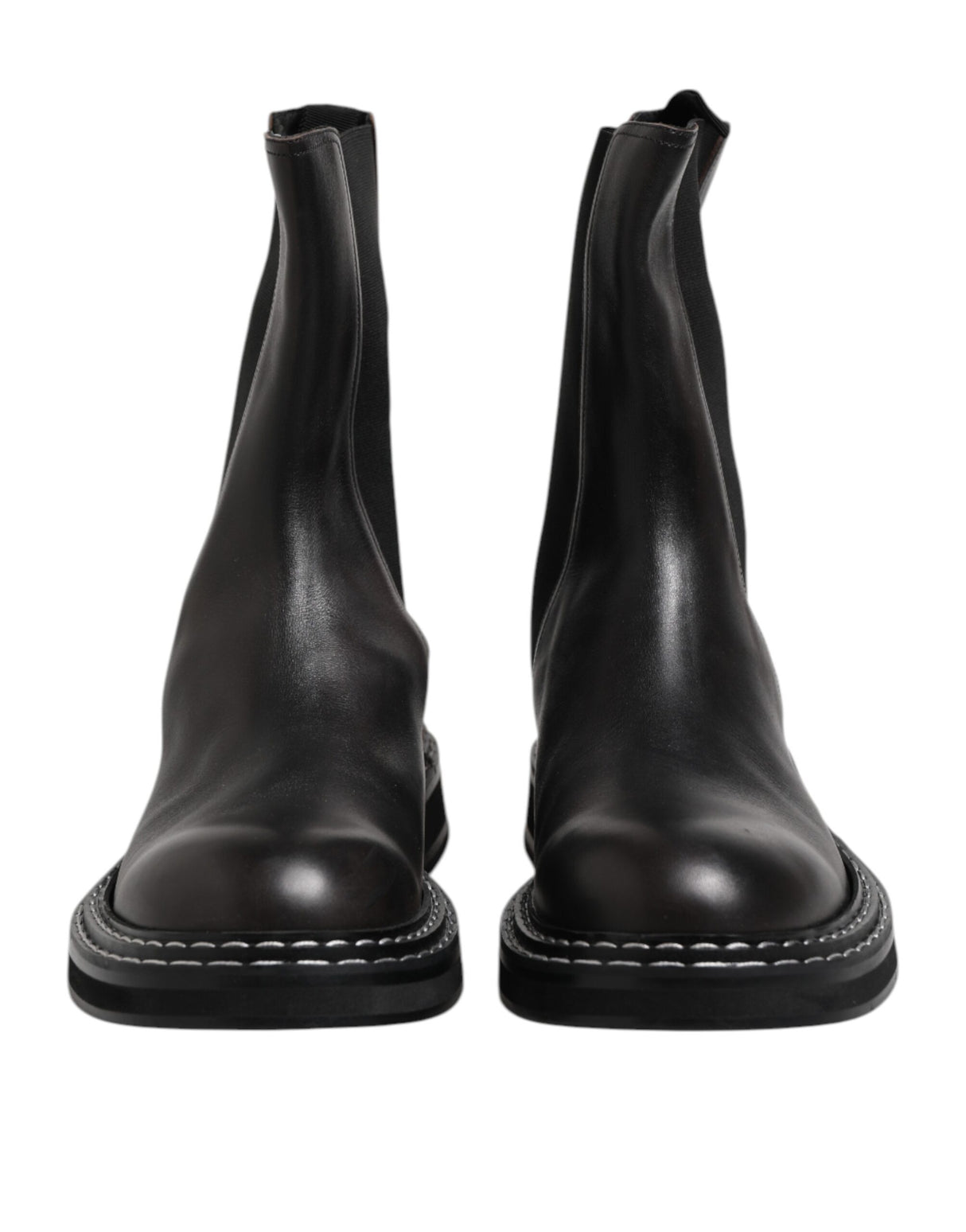 Dolce & Gabbana Black Leather Mid Calf Boots Flats Shoes