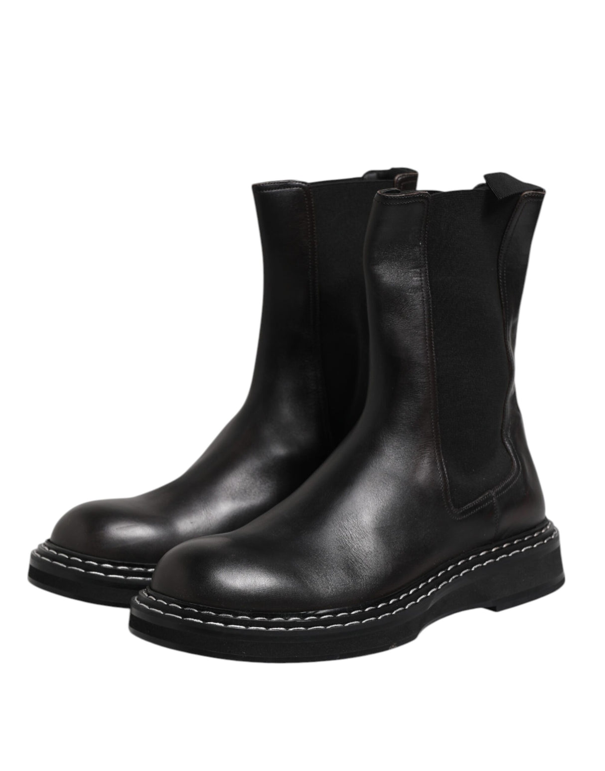 Dolce & Gabbana Black Leather Mid Calf Boots Flats Shoes