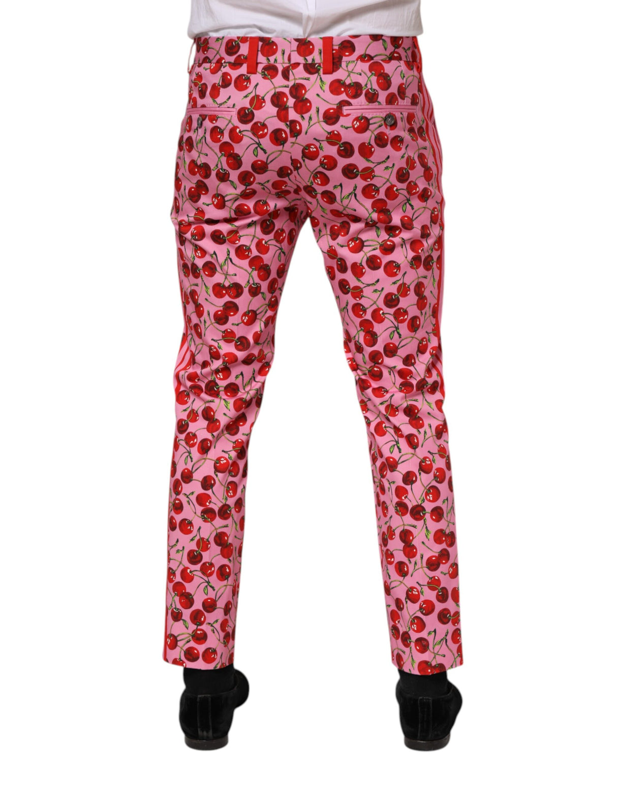 Dolce & Gabbana Pink Cherry Print Cotton Dress Pants