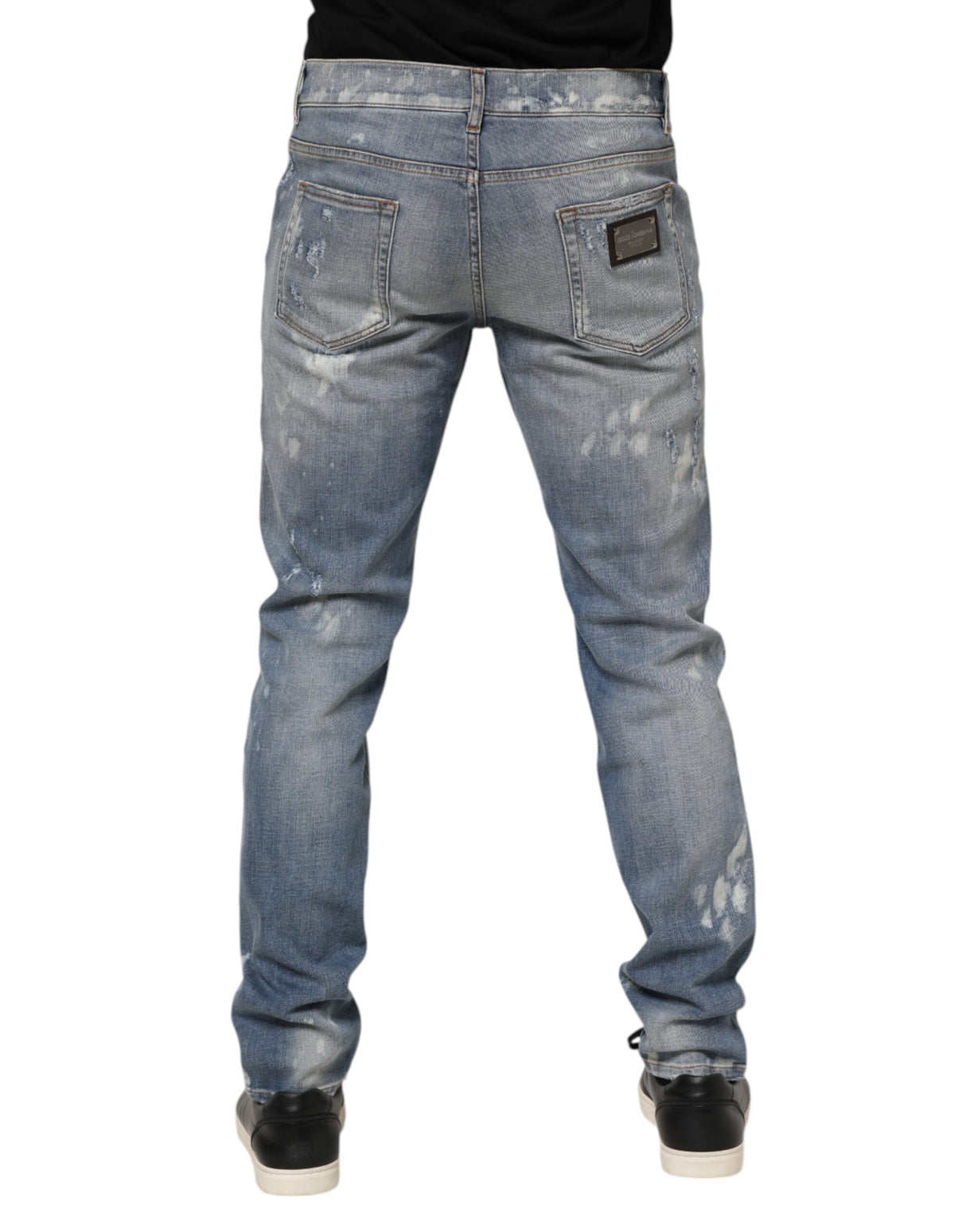 Dolce & Gabbana Blue Cotton Tattered Slim Fit Men Denim Jeans
