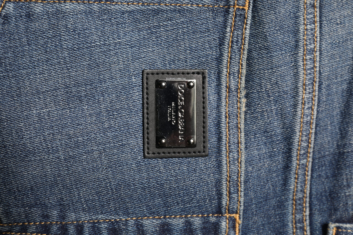 Dolce & Gabbana Blue Washed Skinny Logo Plaque Men Denim Jeans