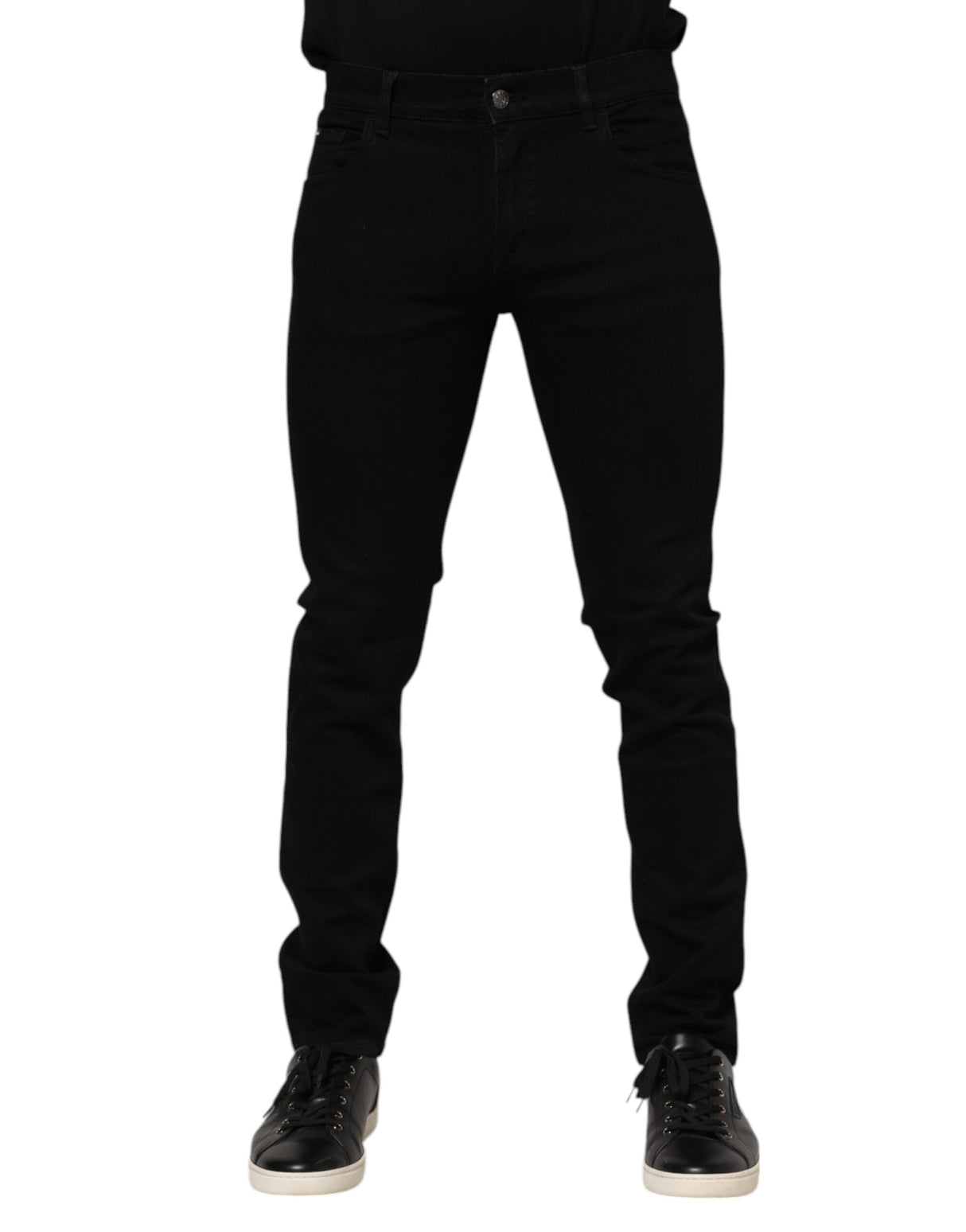 Dolce & Gabbana Dark Blue Cotton Logo Plaque GOLD Denim Jeans