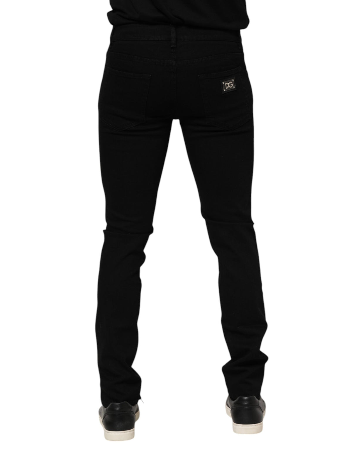 Dolce & Gabbana Dark Blue Cotton Logo Plaque GOLD Denim Jeans