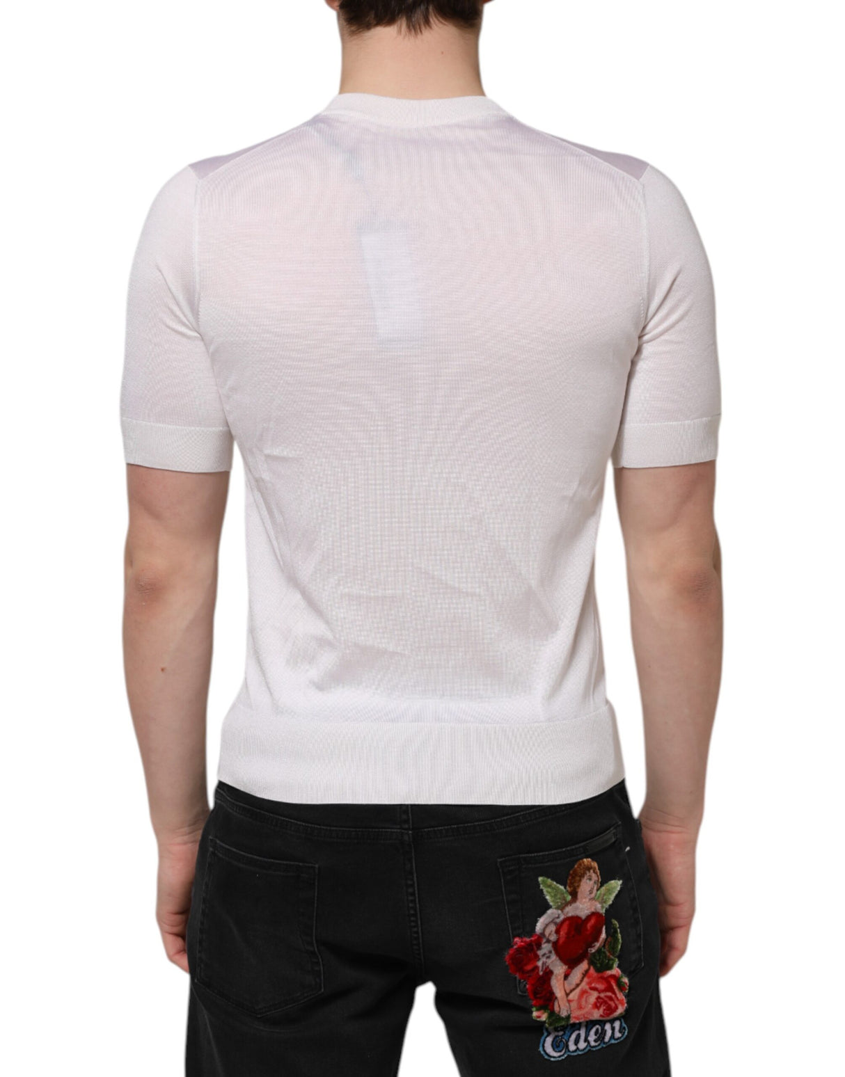 Dolce & Gabbana White Silk Short Sleeves Men Henley T-shirt