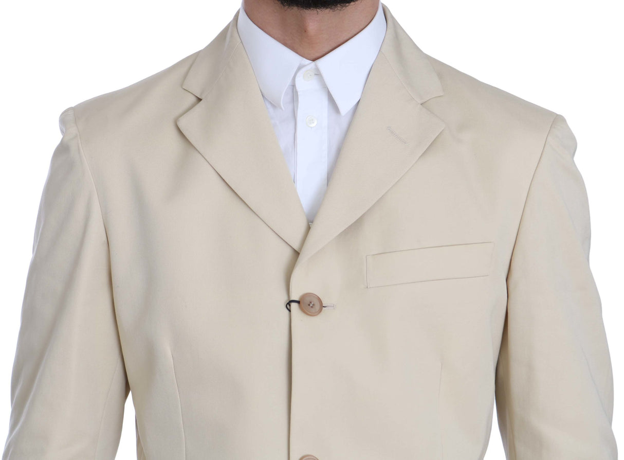Romeo Gigli Two Piece 3 Button Beige Cotton Solid Suit