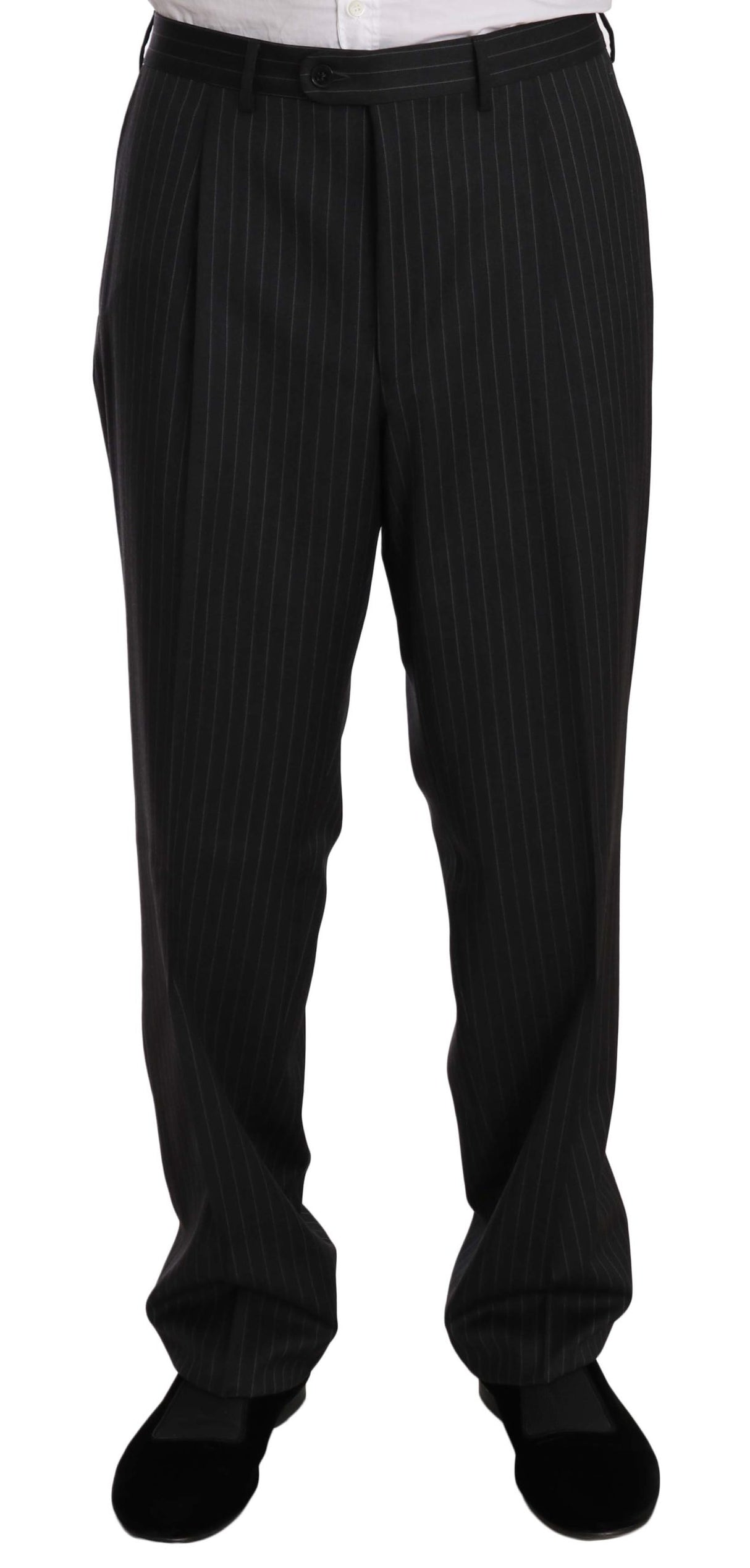 Z ZEGNA Black Striped Two Piece 3 Button 100% Wool Suit