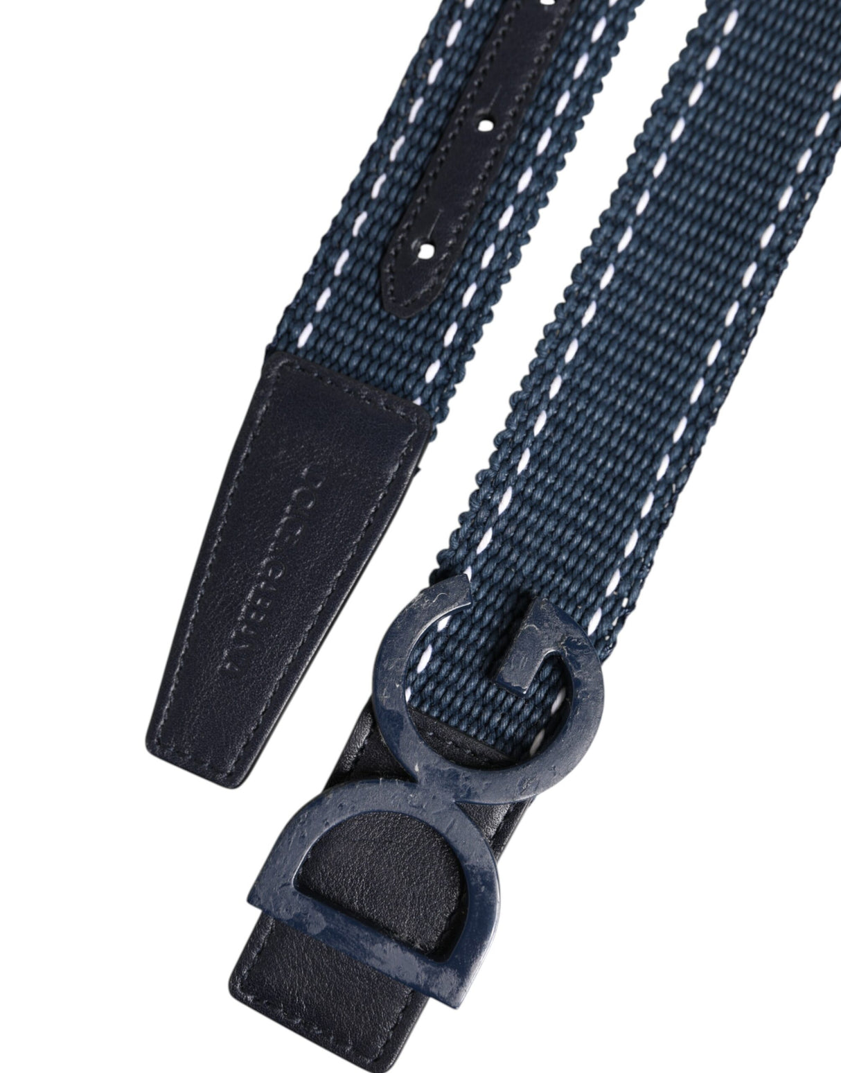 Dolce & Gabbana Blue White Cotton DG Logo Metal Buckle Belt