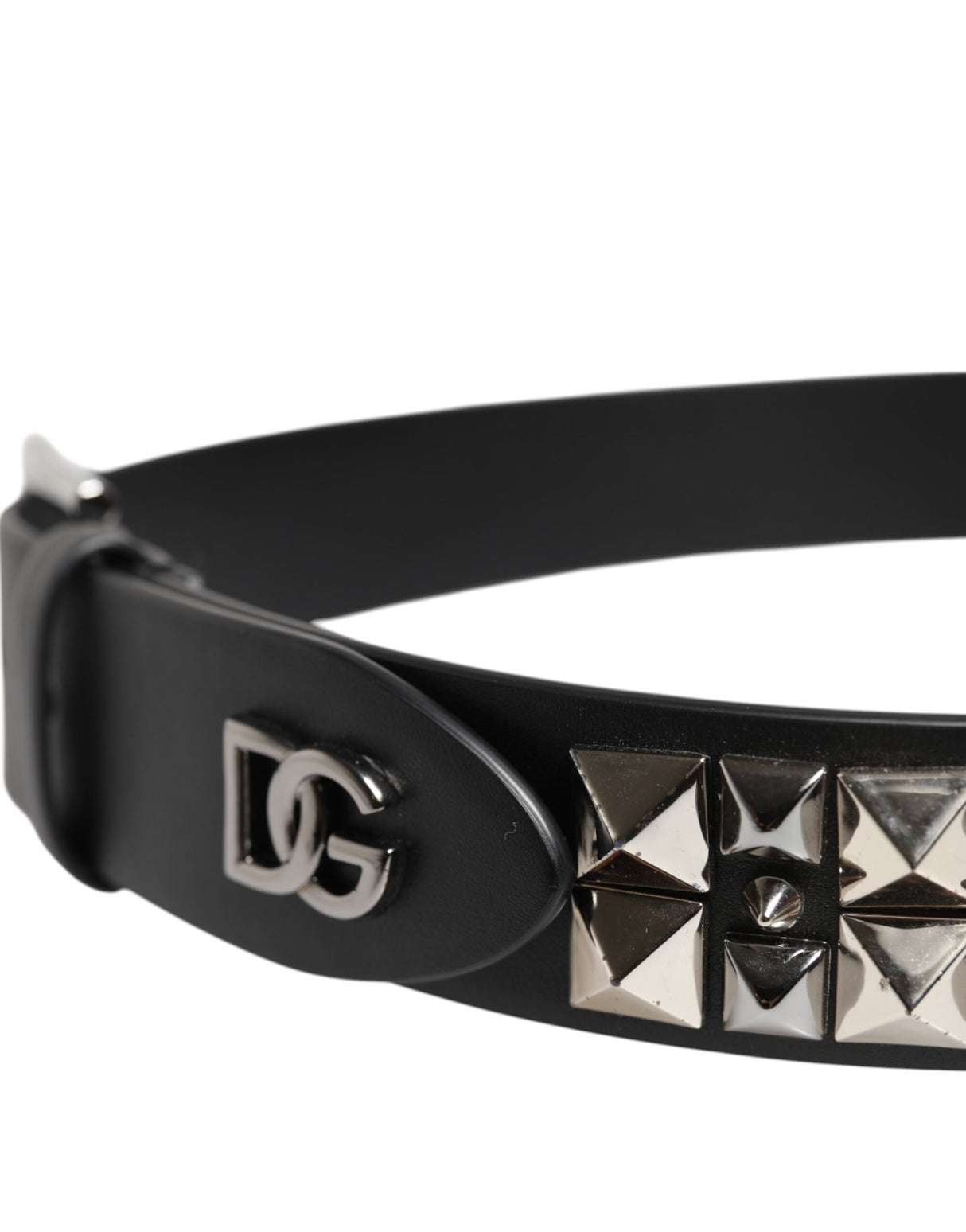 Dolce & Gabbana Black Leather Studded DG Metal Buckle Belt