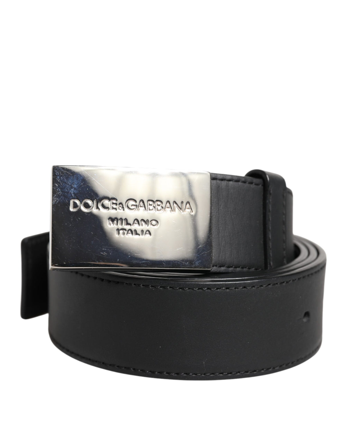 Dolce & Gabbana Black Leather Metal Logo Buckle Belt
