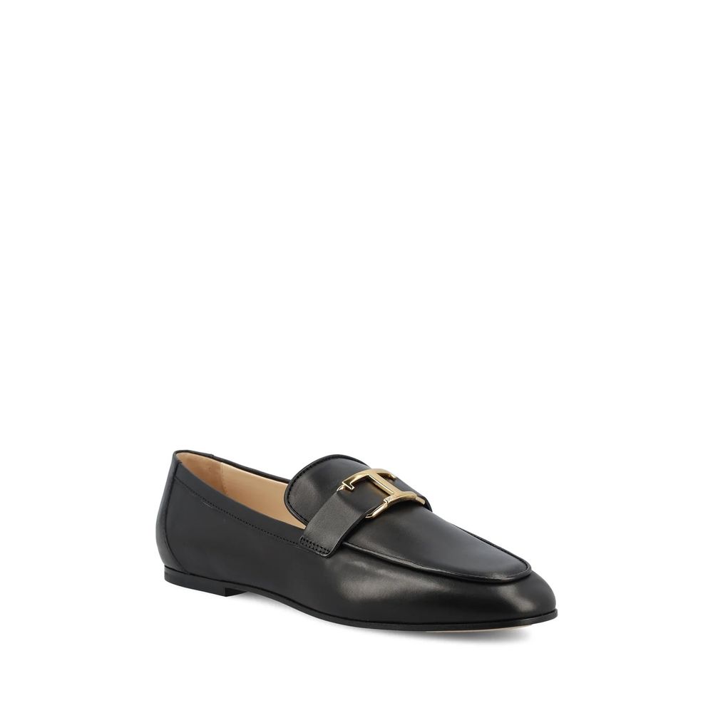 Tod's Black Calfskin Slip-On Loafers