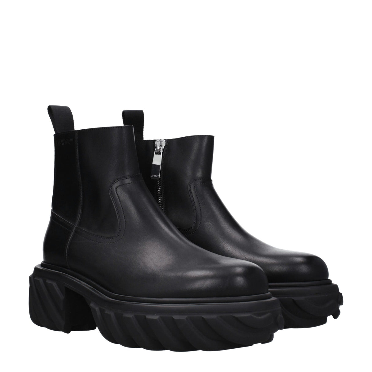 Off-White Black Leather Ankle Boots