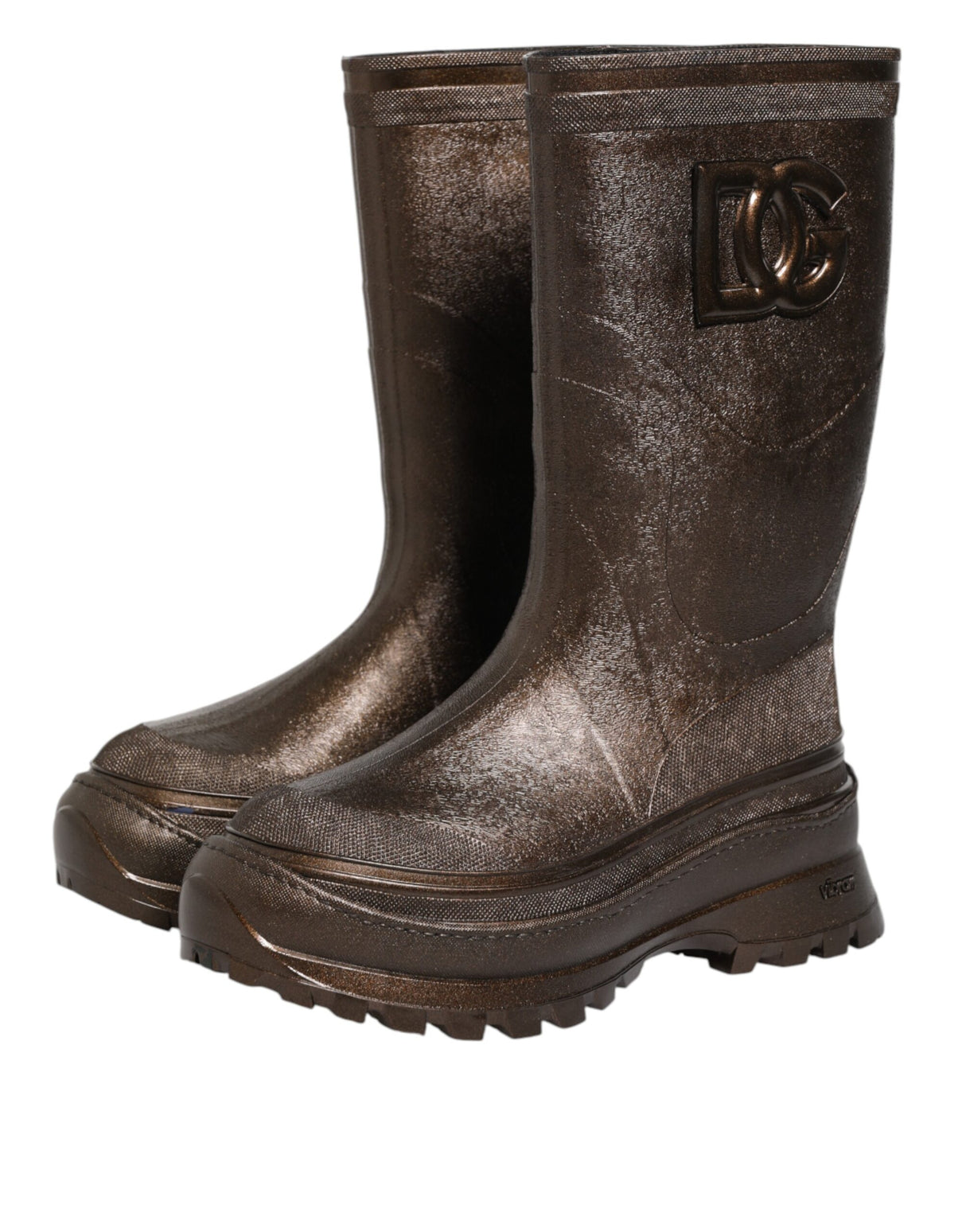 Dolce & Gabbana Metallic Brown Pull On Rain Boots Shoes