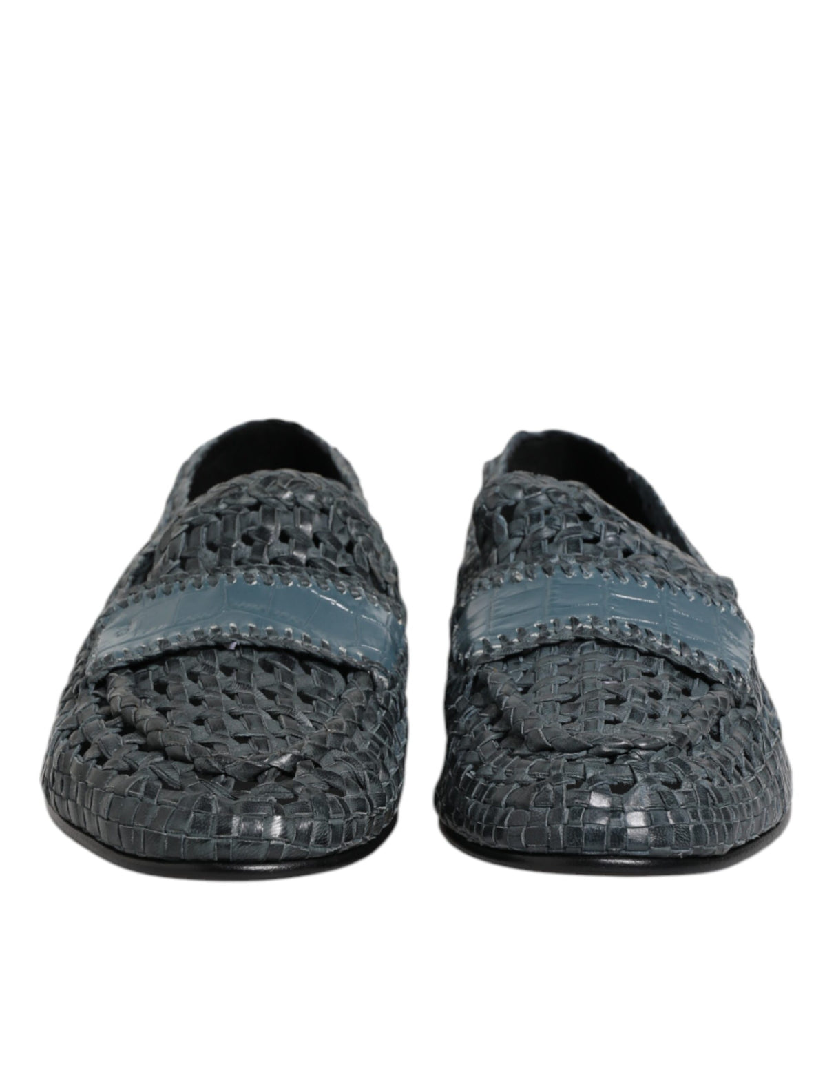 Dolce & Gabbana Blue Woven Raffia Slip On Loafers Shoes