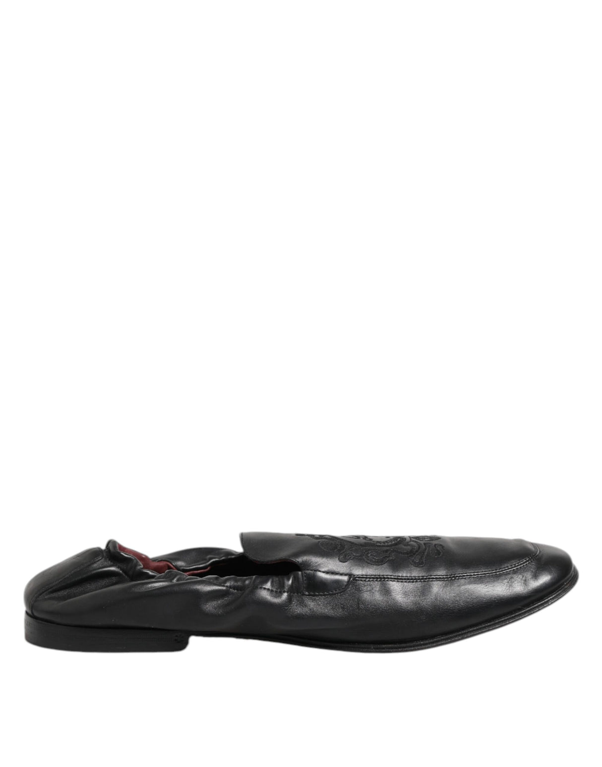 Dolce & Gabbana Black Leather Slip On Men Flat Loafers Shoes