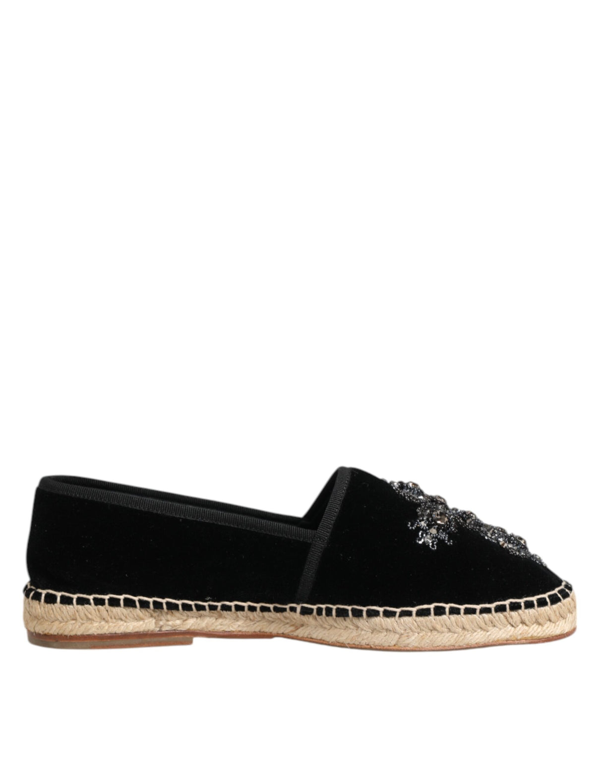 Dolce & Gabbana Black Cross Crystal Slip On Espadrille Shoes