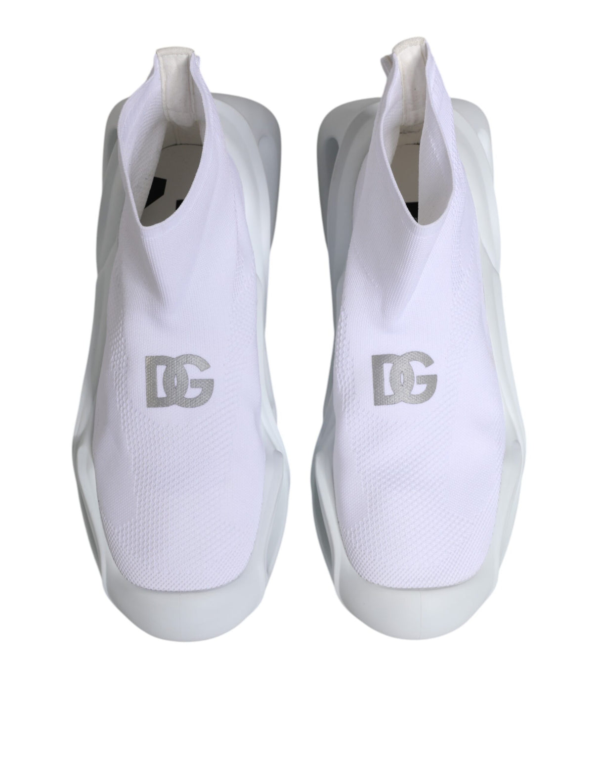 Dolce & Gabbana White Silver Slip On Wave Socks Sneakers Shoes