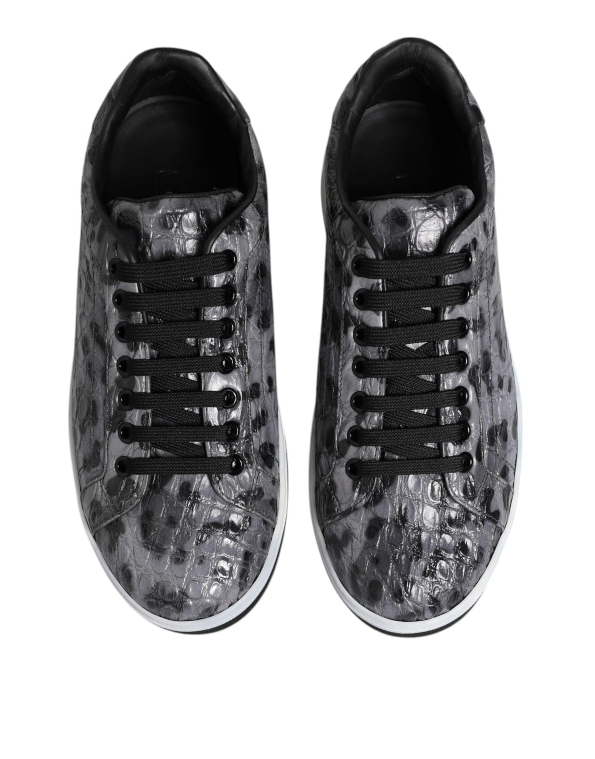 Dolce & Gabbana Gray Leather Leopard Low Top Sneakers Shoes