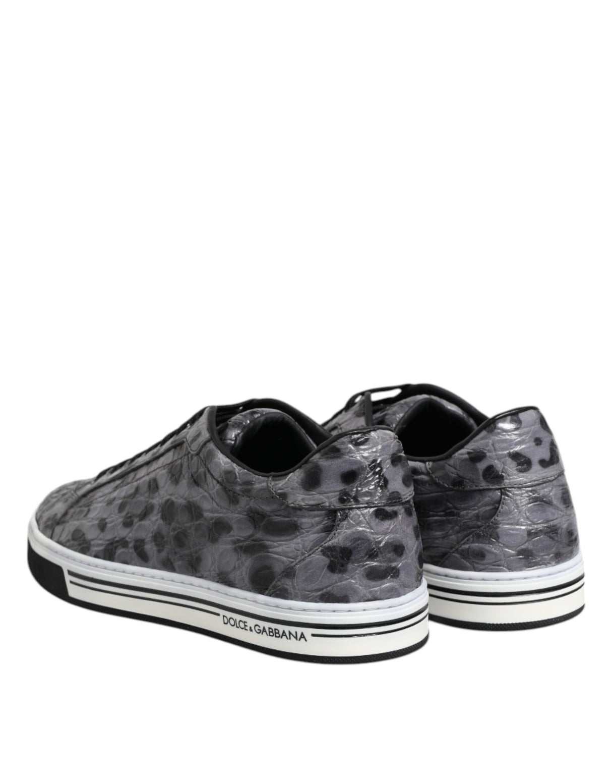 Dolce & Gabbana Gray Leather Leopard Low Top Sneakers Shoes