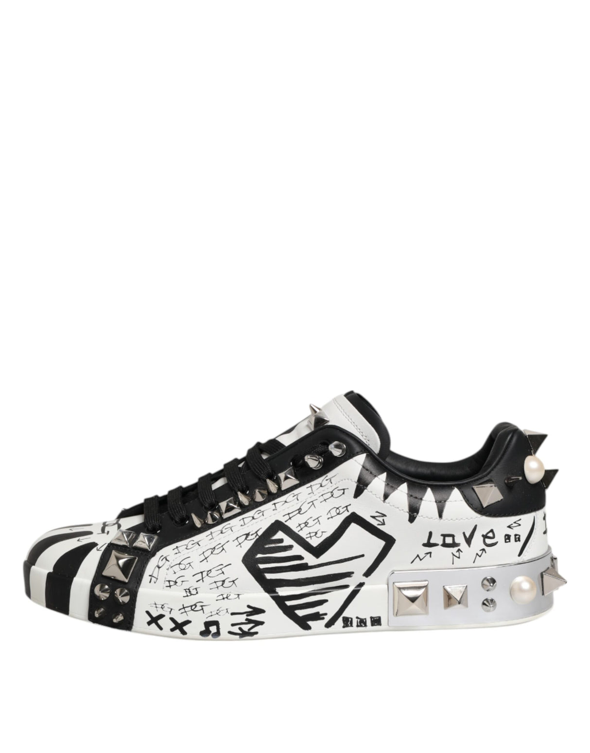 Dolce & Gabbana Black White Studded Low Top Sneakers Shoes
