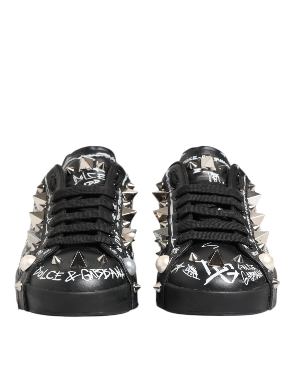 Dolce & Gabbana Black Portofino Stud Embellished Sneakers Shoes
