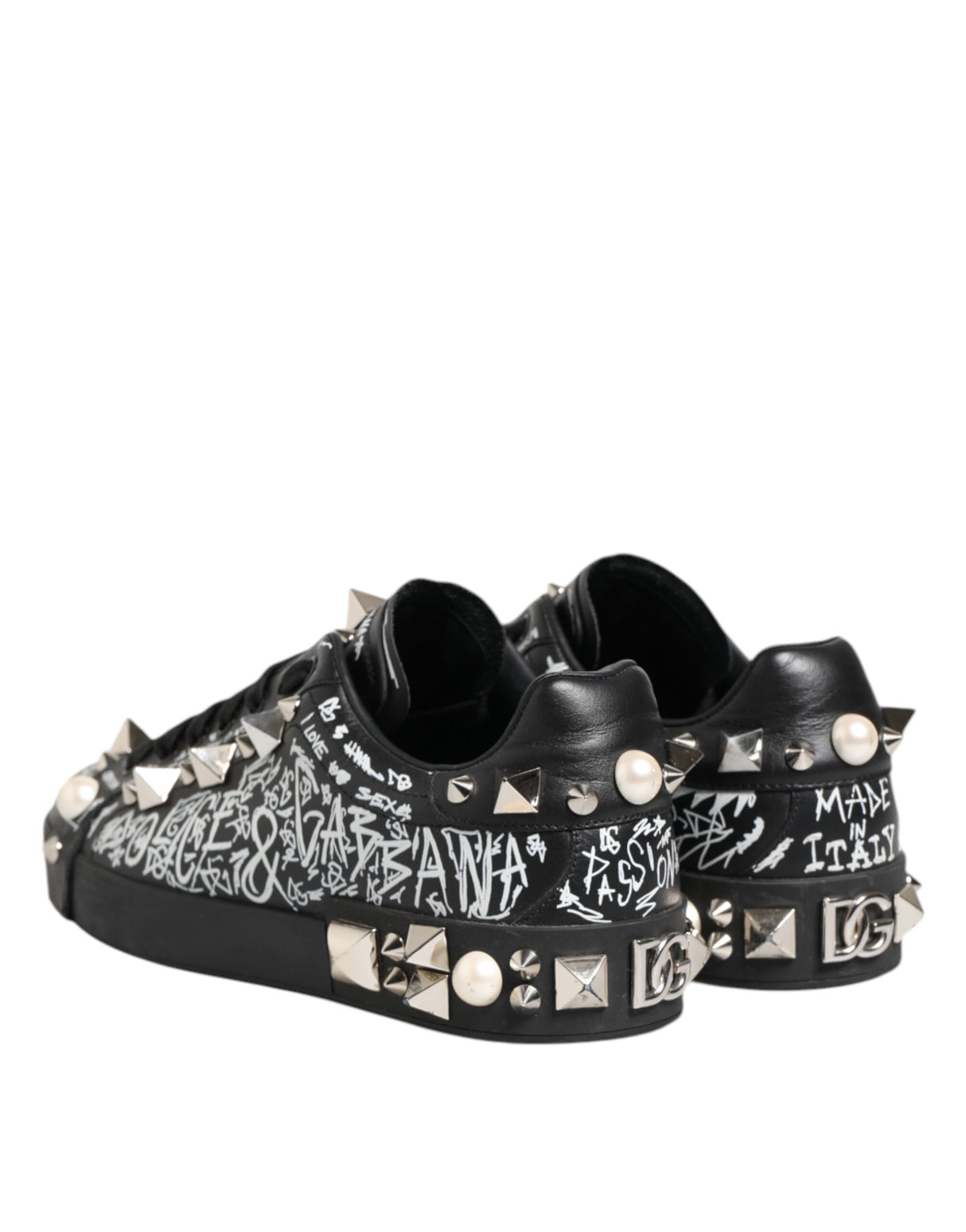 Dolce & Gabbana Black Portofino Stud Embellished Sneakers Shoes