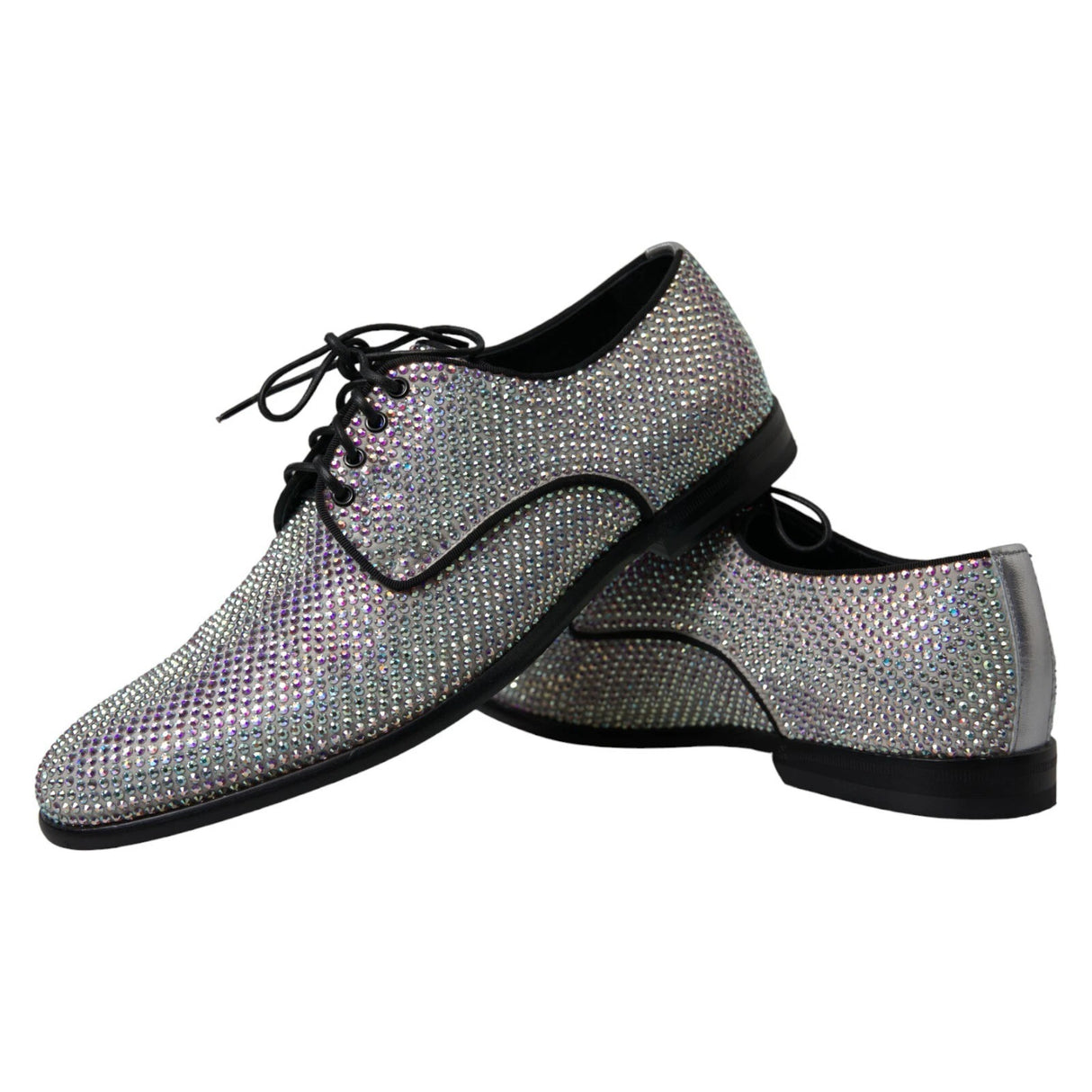 Dolce & Gabbana Silver Leather Rhinestones Derby Shoes