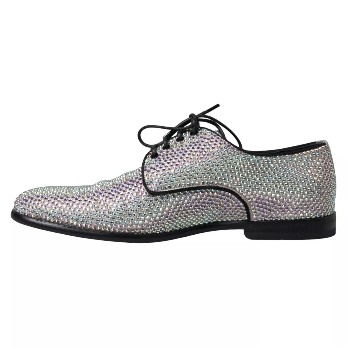 Dolce & Gabbana Silver Leather Rhinestones Derby Shoes