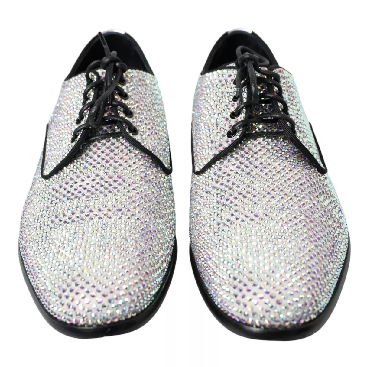 Dolce & Gabbana Silver Leather Rhinestones Derby Shoes