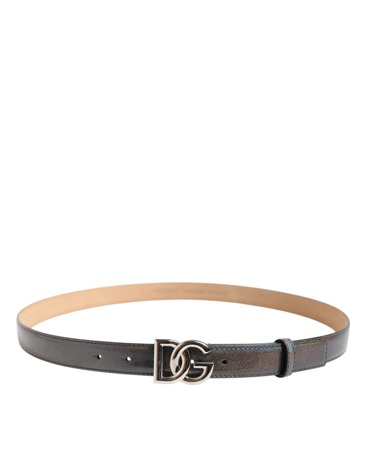 Dolce & Gabbana Metallic Leather Silver Tone Logo Buckle Belt