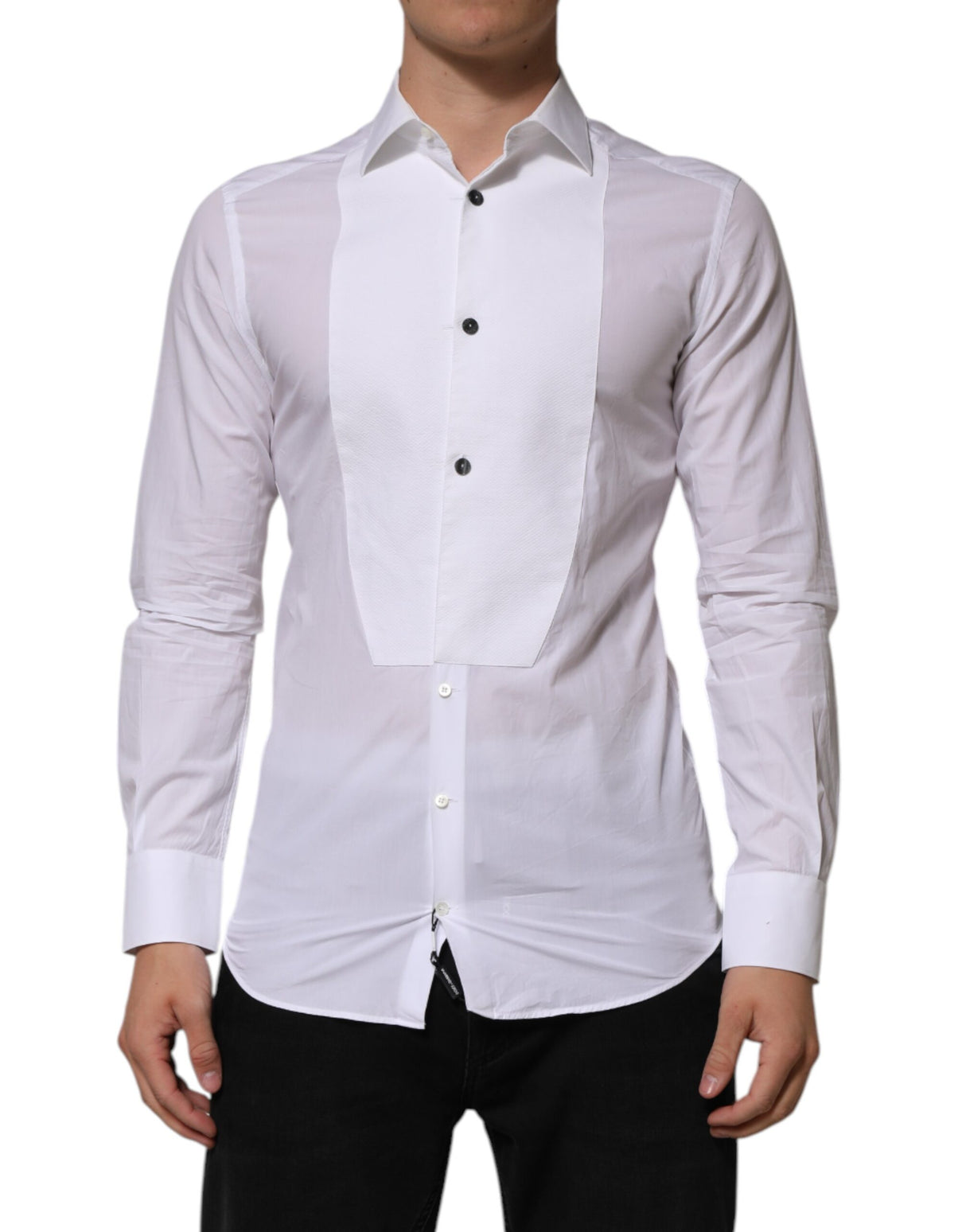 Dolce & Gabbana White Bib Cotton Poplin GOLD Men Formal Shirt
