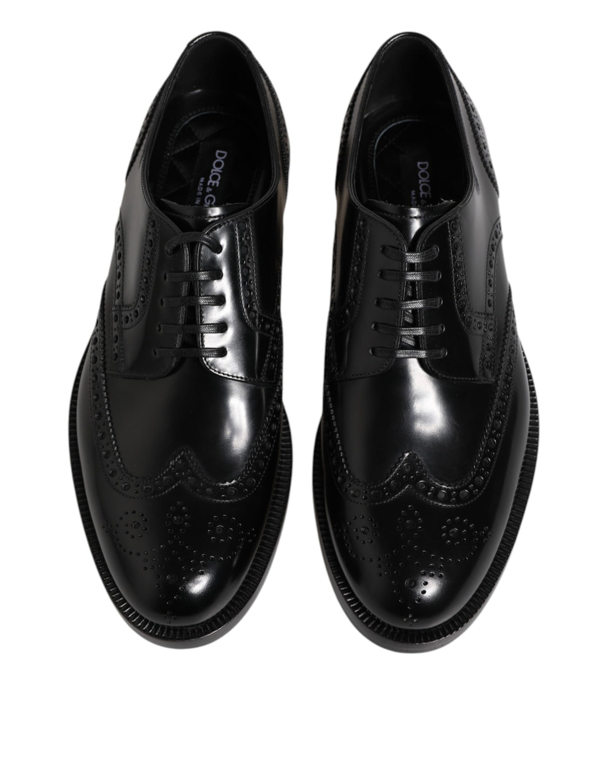 Dolce & Gabbana Black Leather Derby Wingtip Formal Shoes