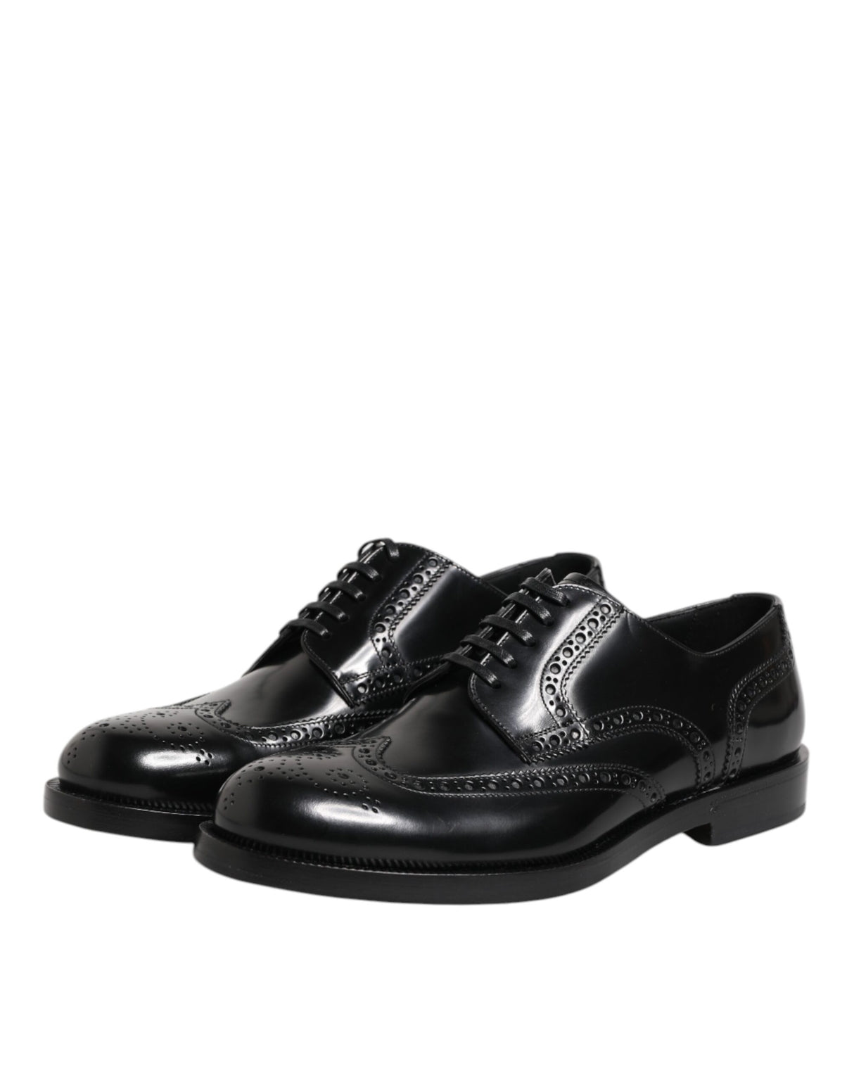 Dolce & Gabbana Black Leather Derby Wingtip Formal Shoes