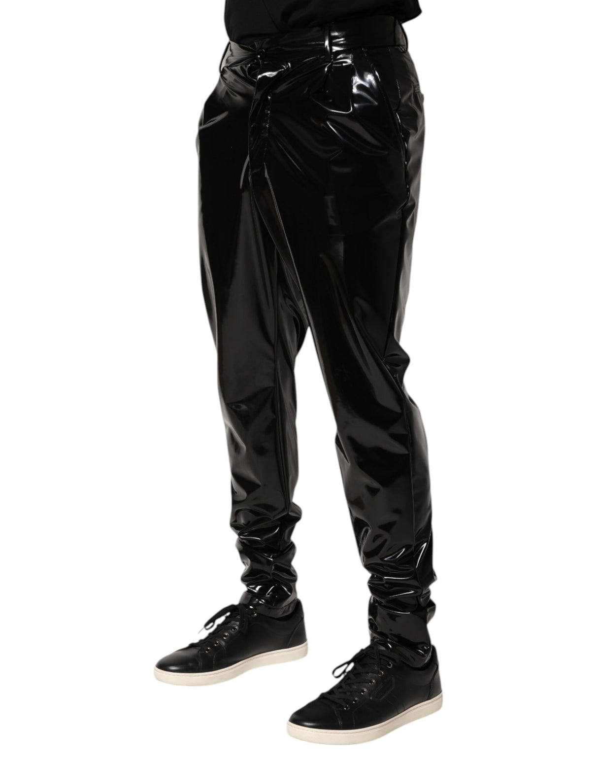 Dolce & Gabbana Black Polyester Mid Waist Men Trouser Pants