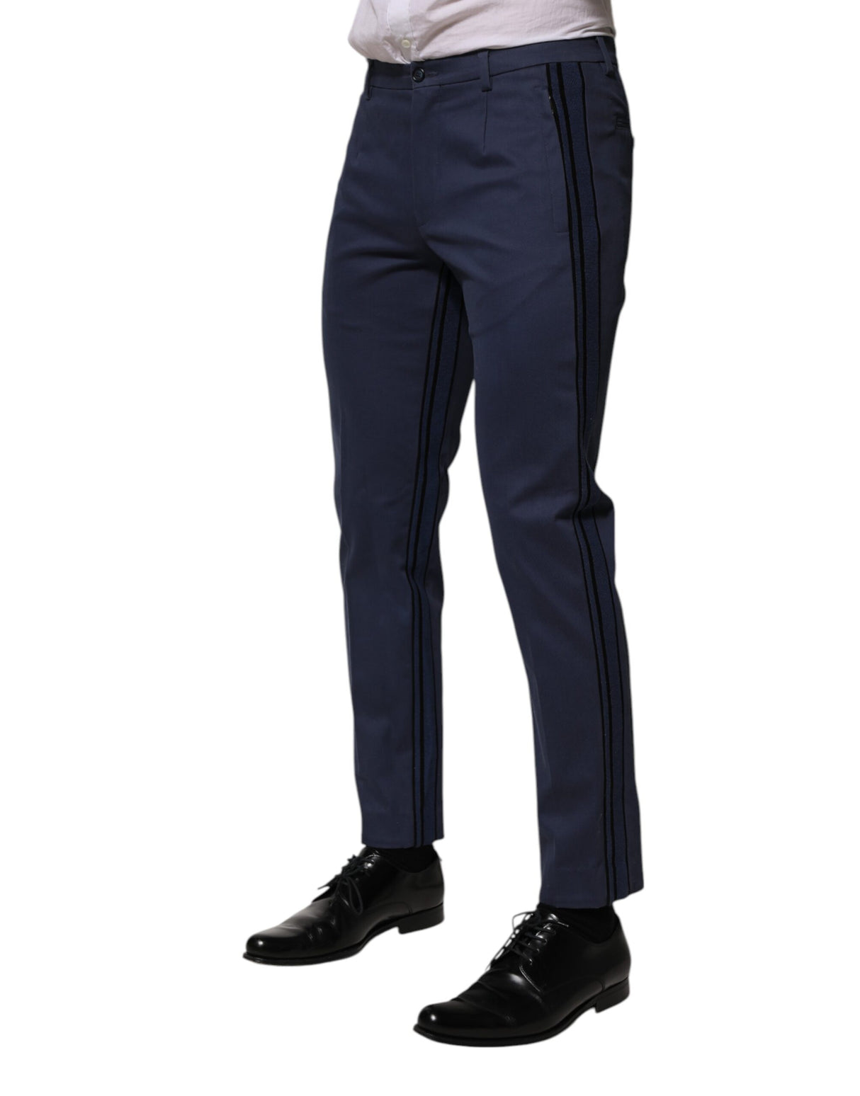 Dolce & Gabbana Blue Cotton Tapered Men Formal Trousers Pants
