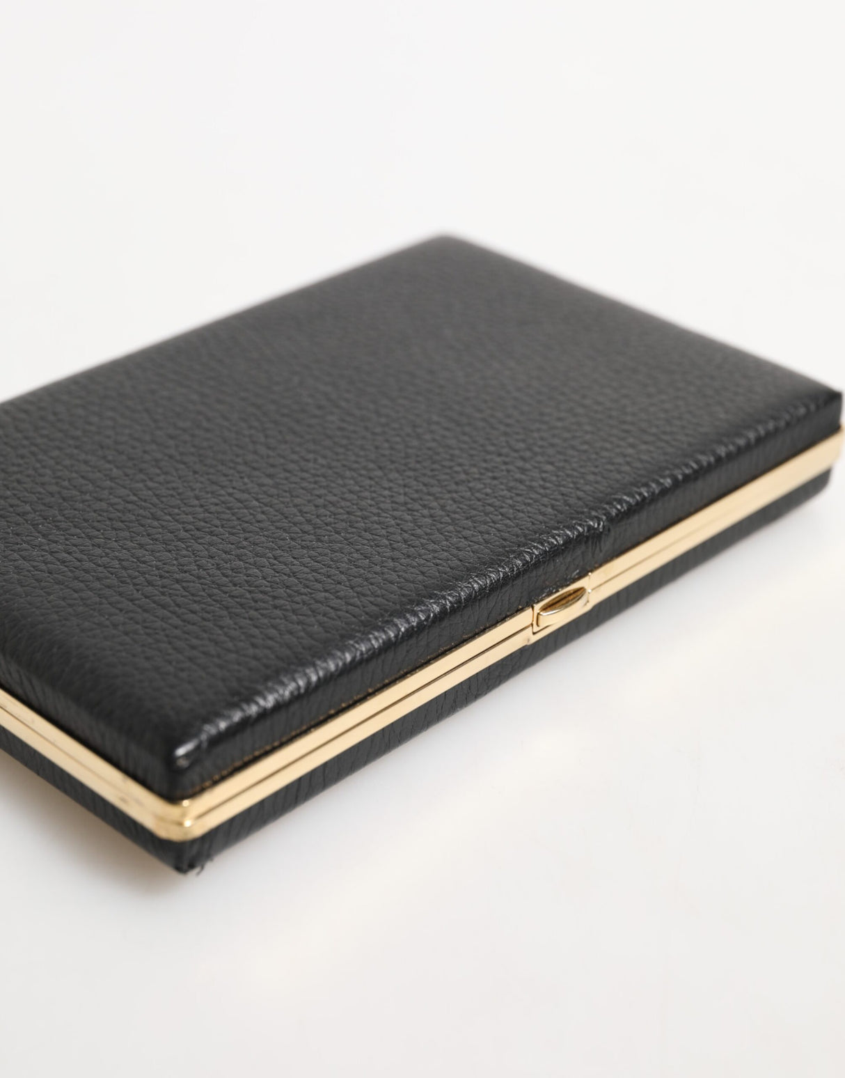 Dolce & Gabbana Black Leather Gold Frame Clutch Evening Party Purse Bag