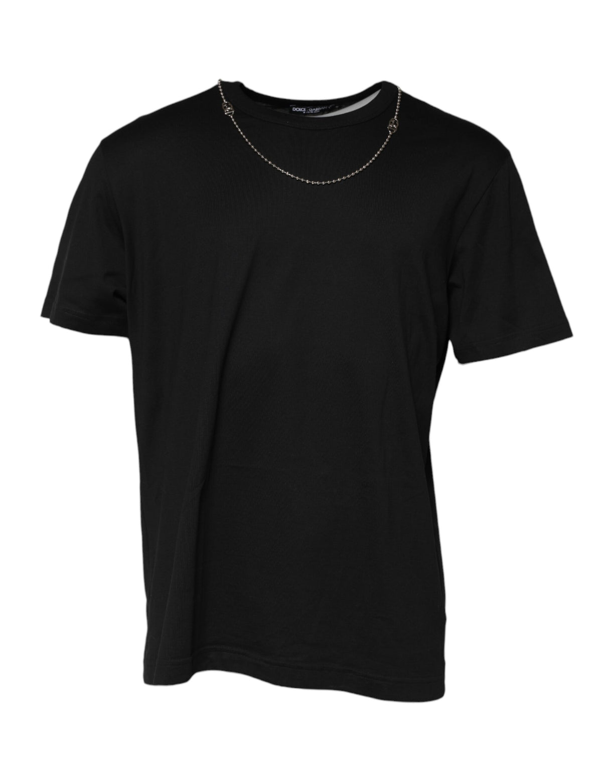 Dolce & Gabbana Black Chain Necklace Cotton Crewneck T-shirt