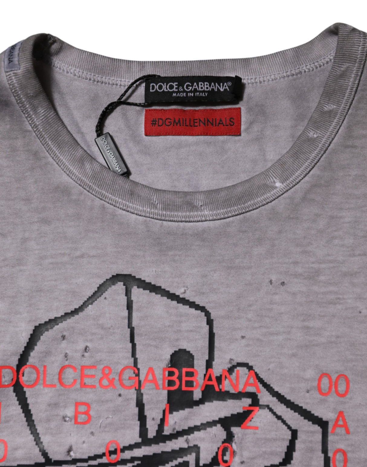 Dolce & Gabbana Gray Graphic Print Cotton Crew Neck T-shirt
