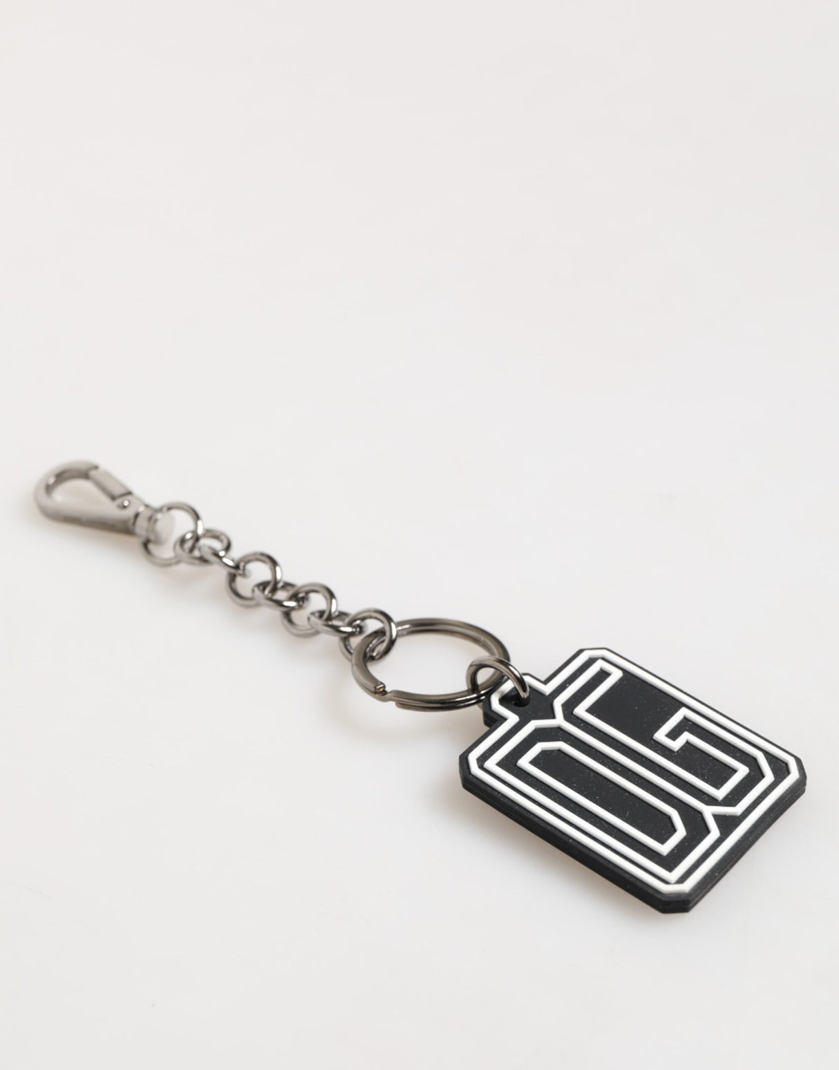 Dolce & Gabbana Black White DG Rubber Logo Silver Men Keychain Keyring