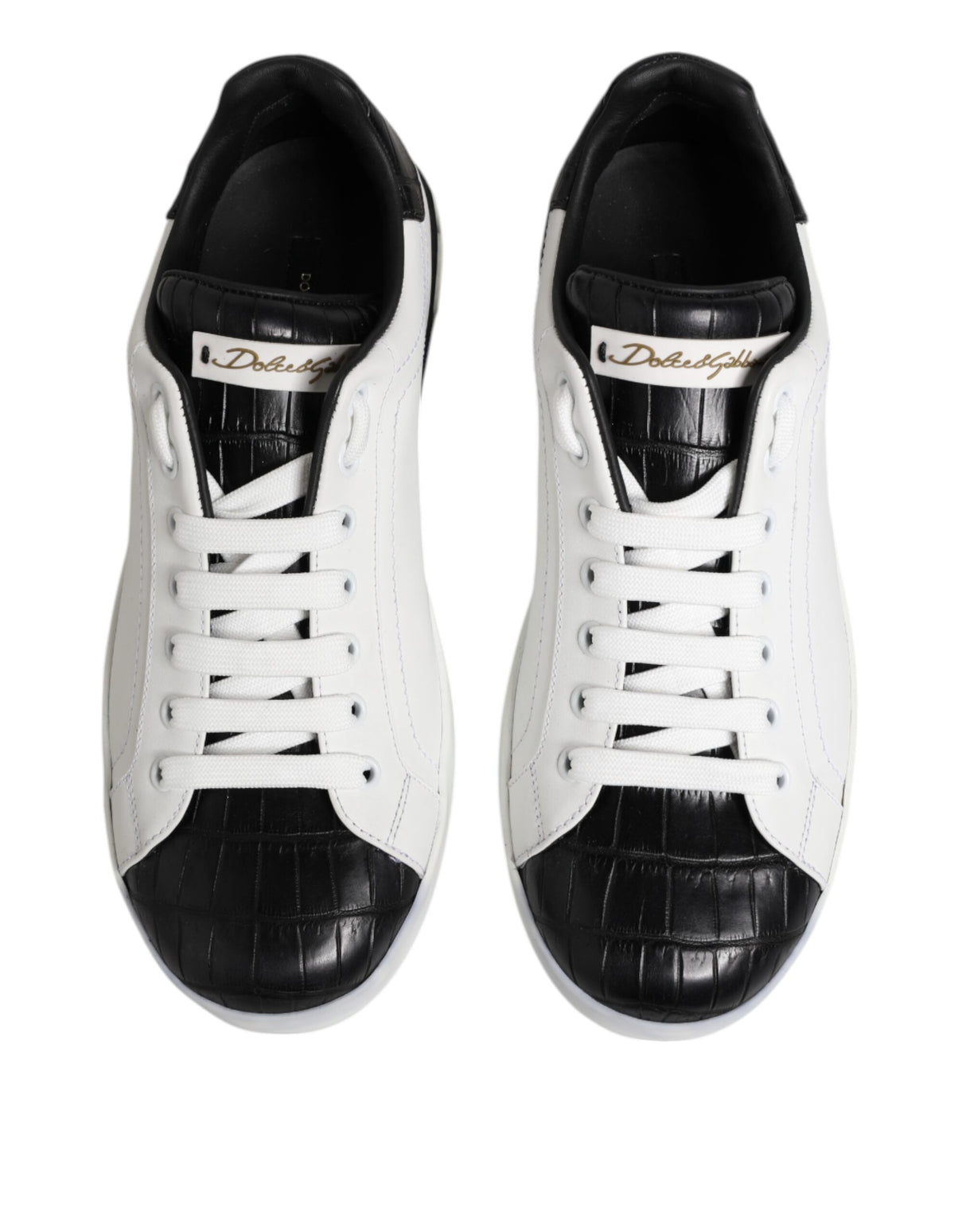 Dolce & Gabbana White Black Leather Portofino Sneaker Shoes