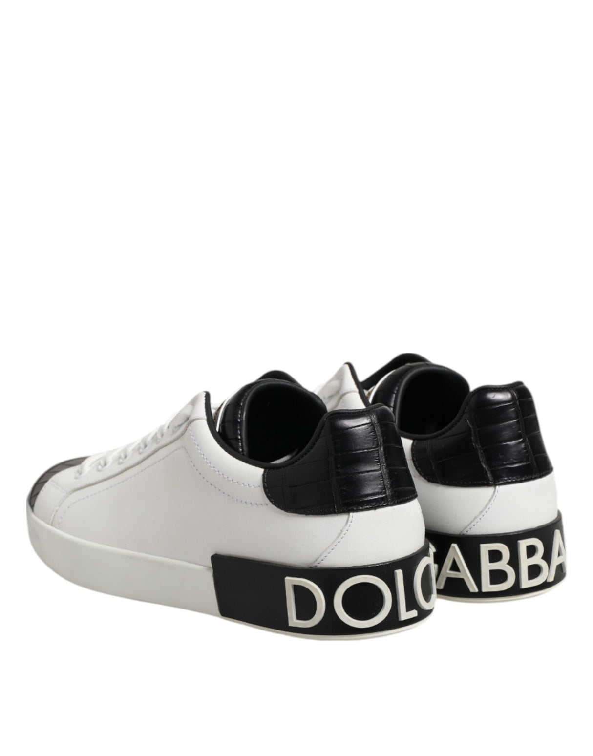 Dolce & Gabbana White Black Leather Portofino Sneaker Shoes