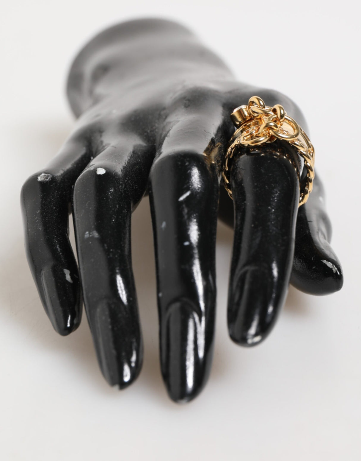 Dolce & Gabbana Gold Tone Brass Logo Chain Clear Crystals Adjustable Ring