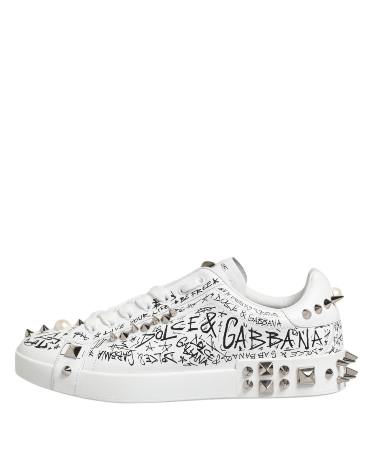 Dolce & Gabbana White Portofino Studded Men Sneakers Shoes
