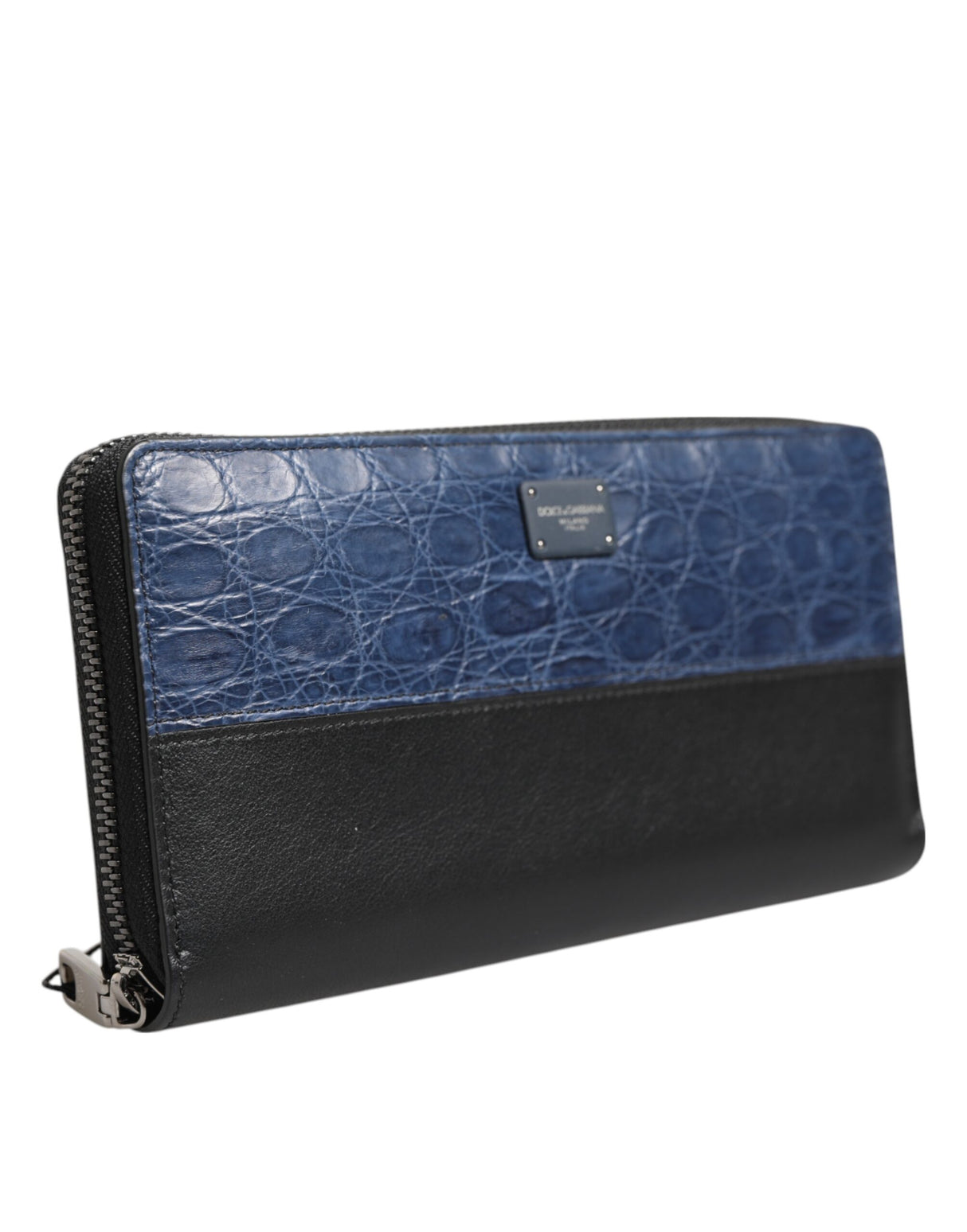 Dolce & Gabbana Black Blue Exotic Leather Men Continental Clutch Wallet