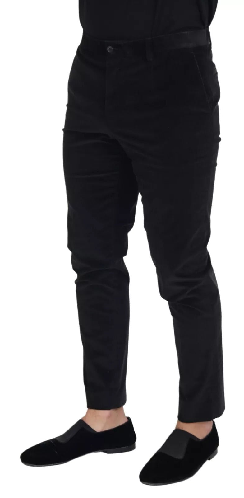 Dolce & Gabbana Black Stretch Cotton Slim Trousers Chino Pants