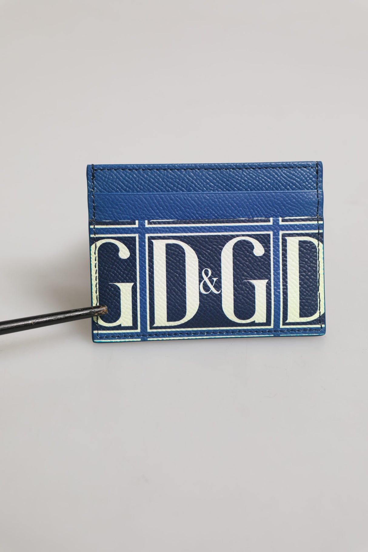 Dolce & Gabbana Blue Calf Leather DG Logo Print Monogram Card Holder Wallet