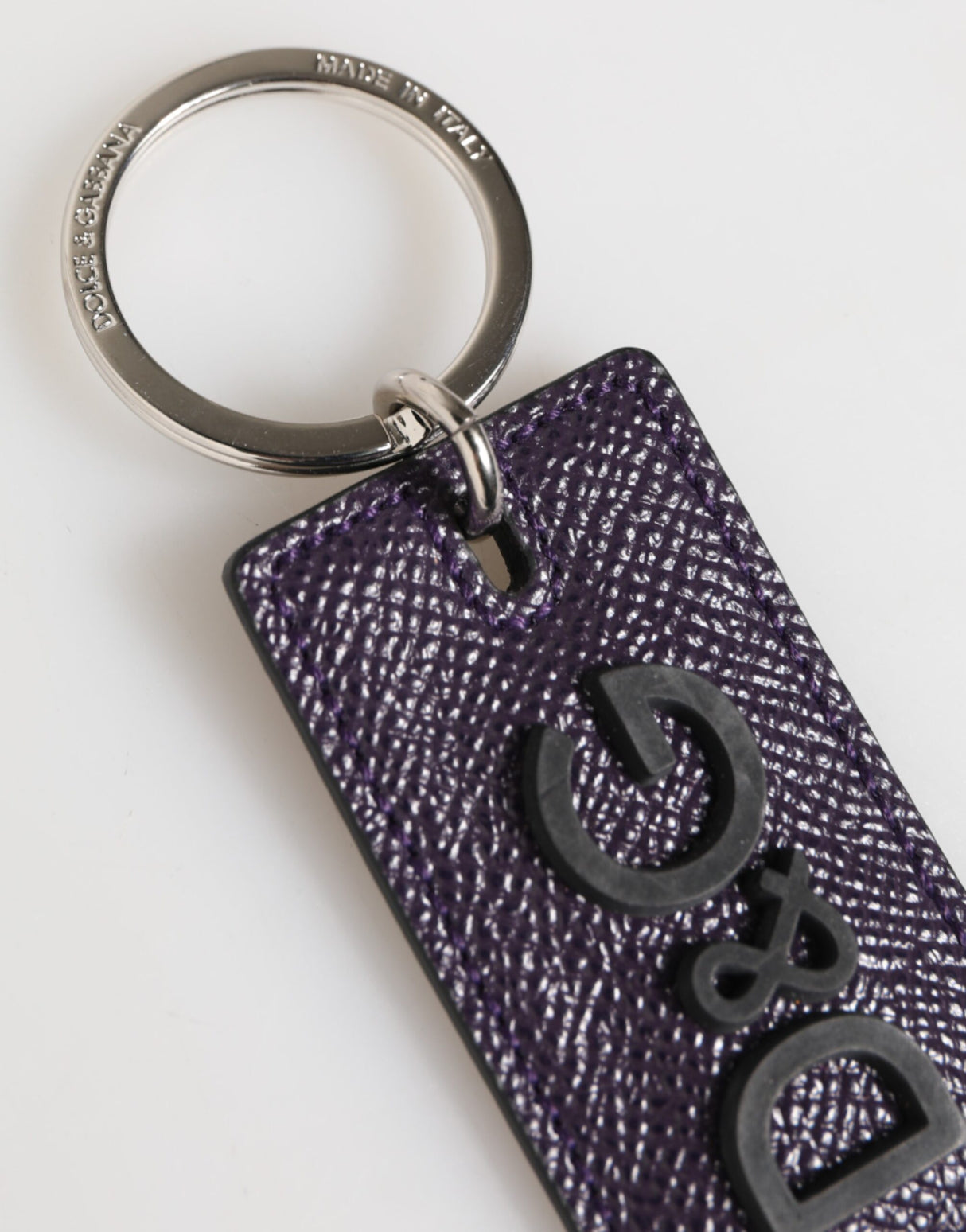 Dolce & Gabbana Violet Leather Logo Metal Ring Men Keychain Keyring